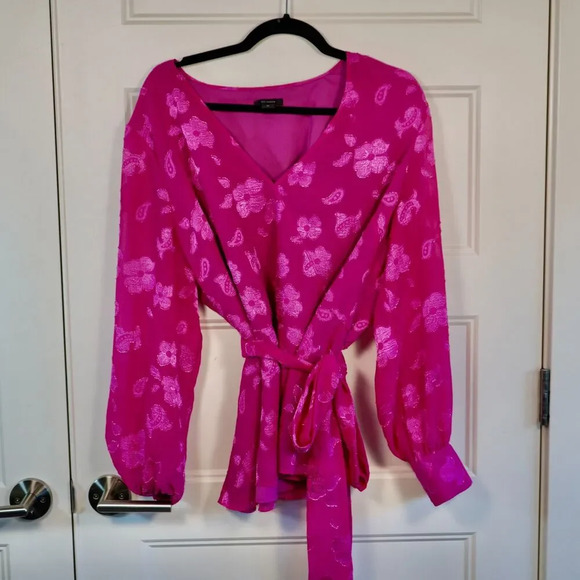 Halogen Womens Size 2X Long Sleeve Metallic Fil Coupé Faux Wrap Blouse V-Neck - Picture 2 of 6